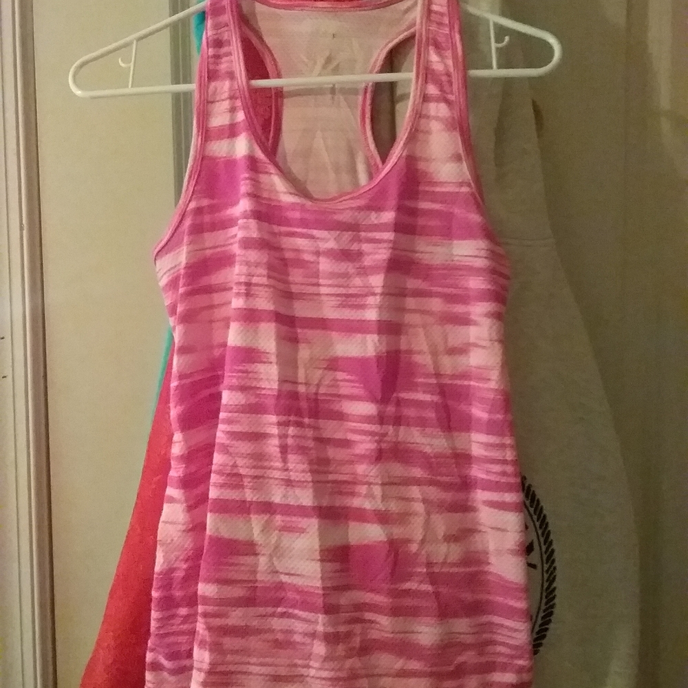 Danskin Now pink and white striped tank top